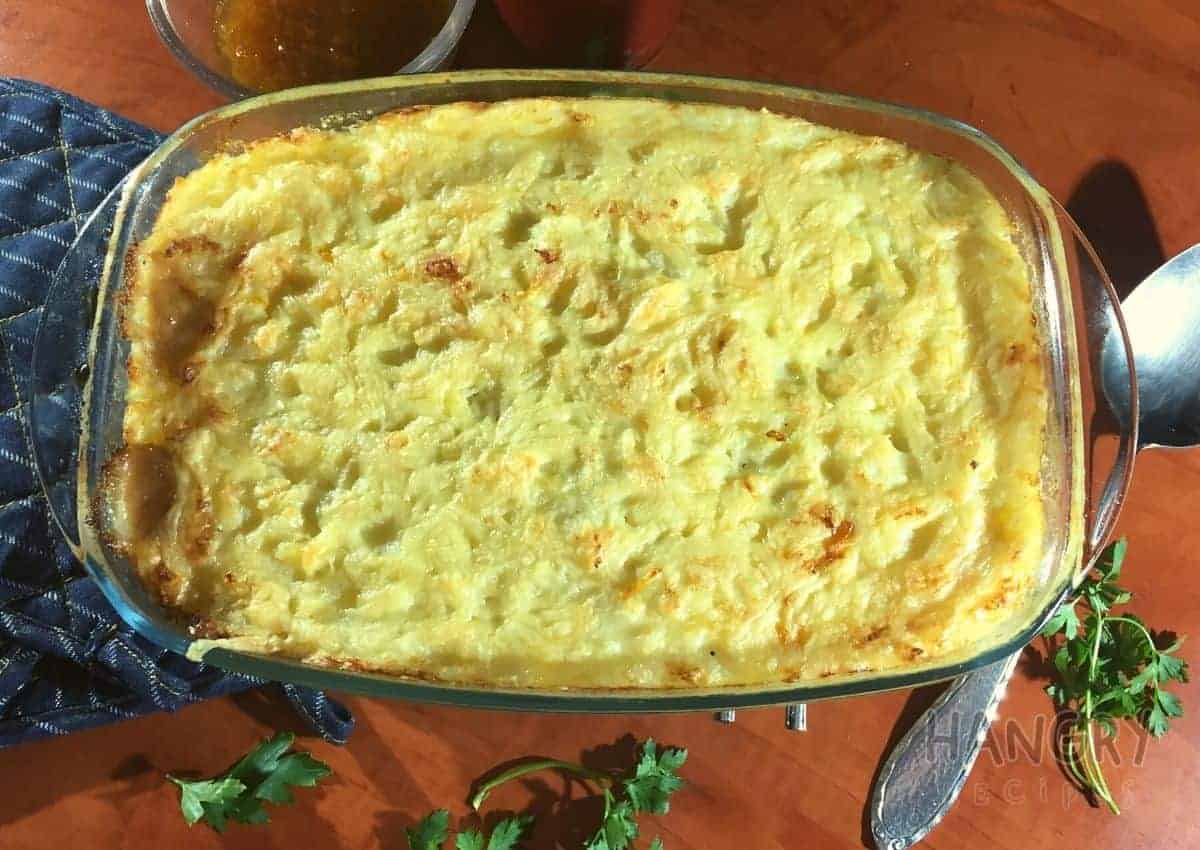 Crispy golden top cottage pie with succulent mince