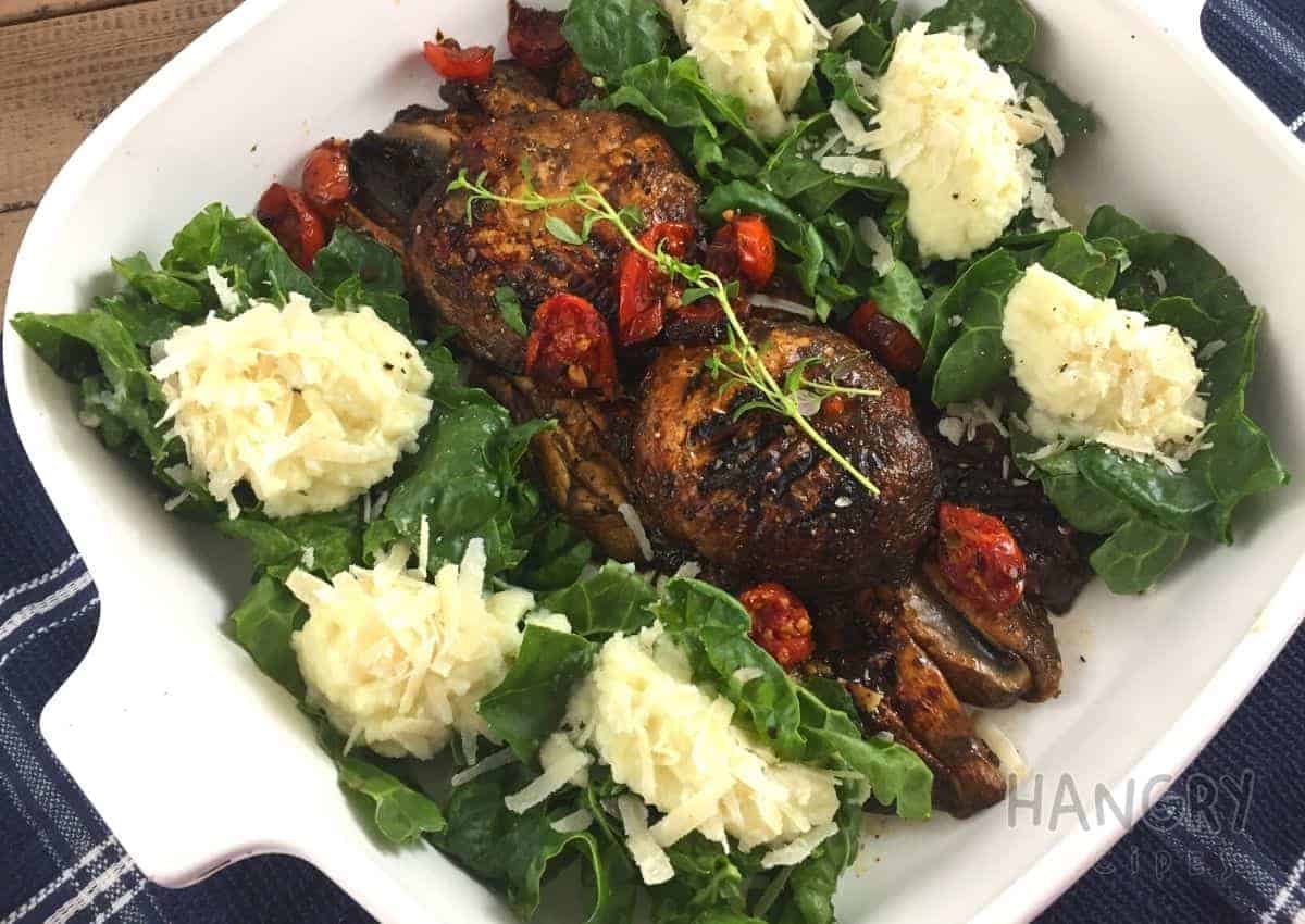 Mushrooms Steaks with Spinach and Mashed Cauliflower