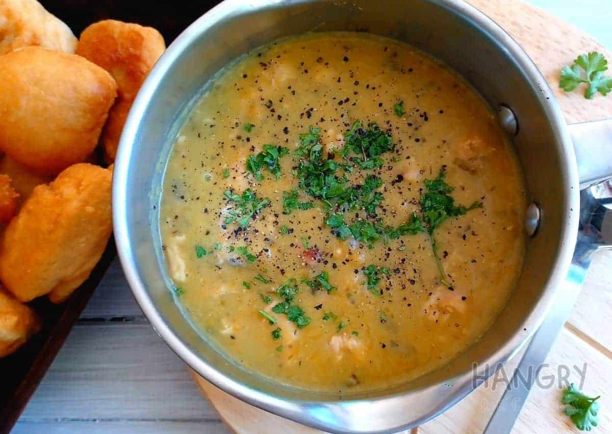 Smoked Kessler, Bacon & cheese Sausage Pea Soup