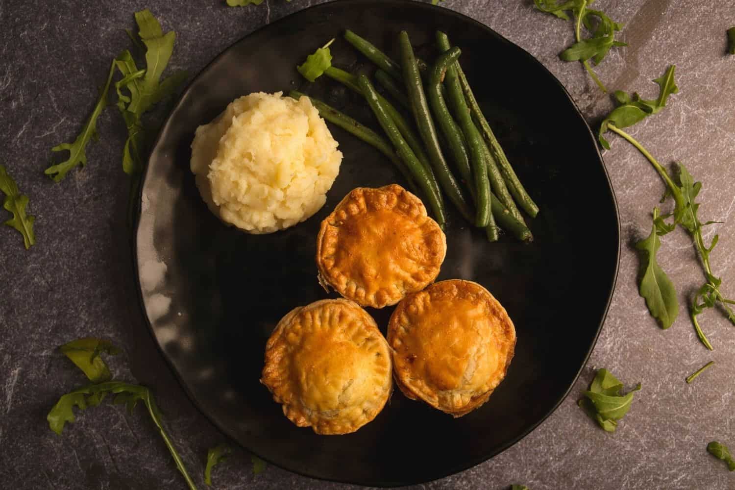 Hearty Beef Pot Pies with Green Beans and Mashed Potato