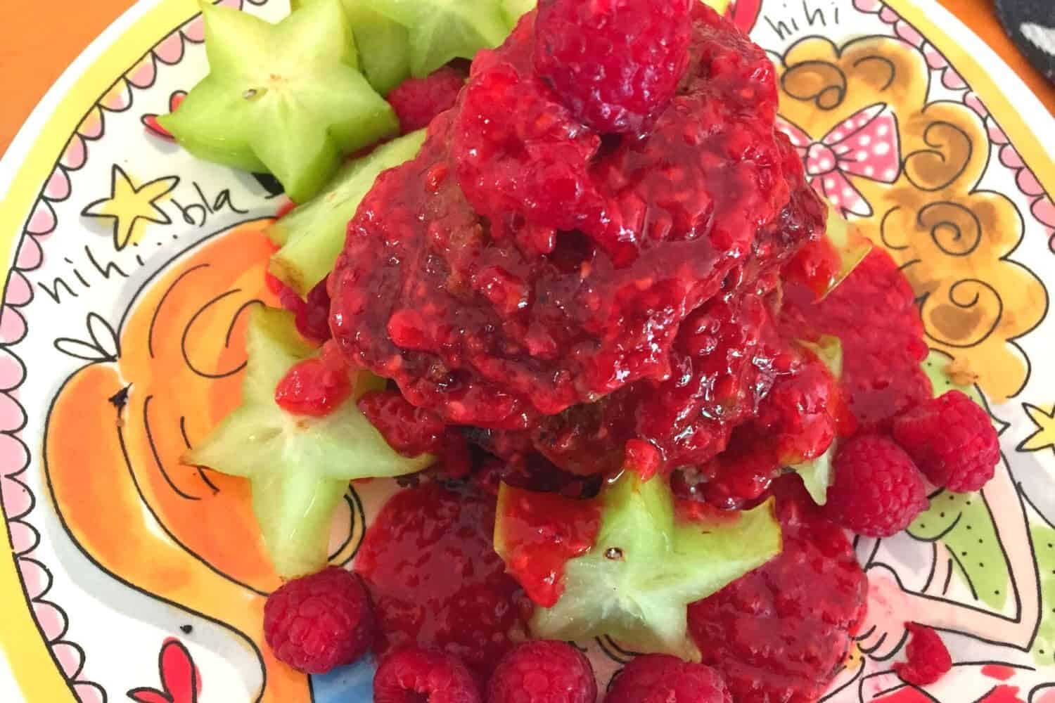 Fruity And Healthy Flapjacks with Raspberries and Star Fruit