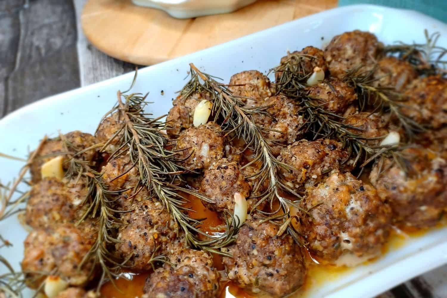 Roasted Garlic, Rosemary Baked Meatballs