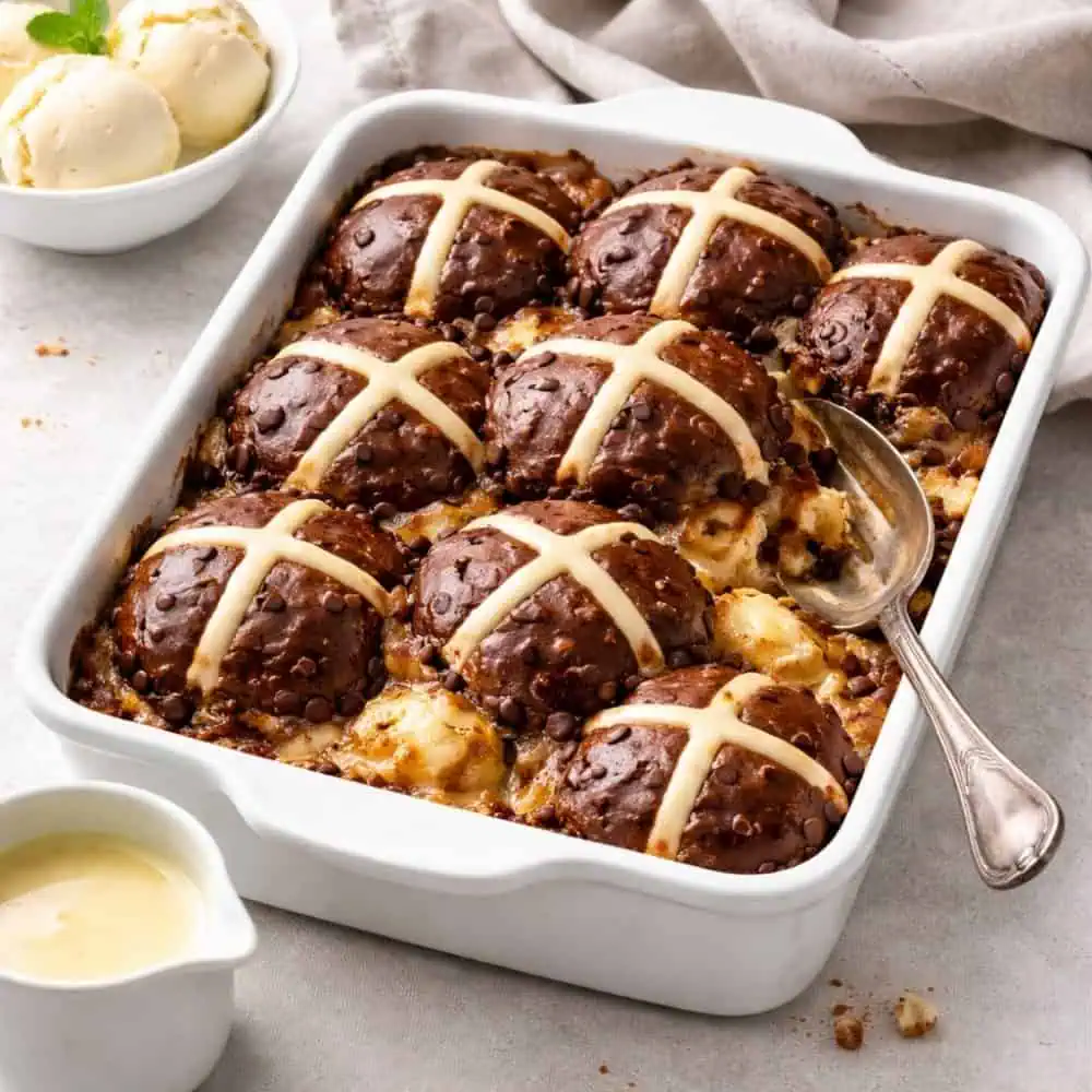 Baked Chocolate Hot Cross Bun Pudding