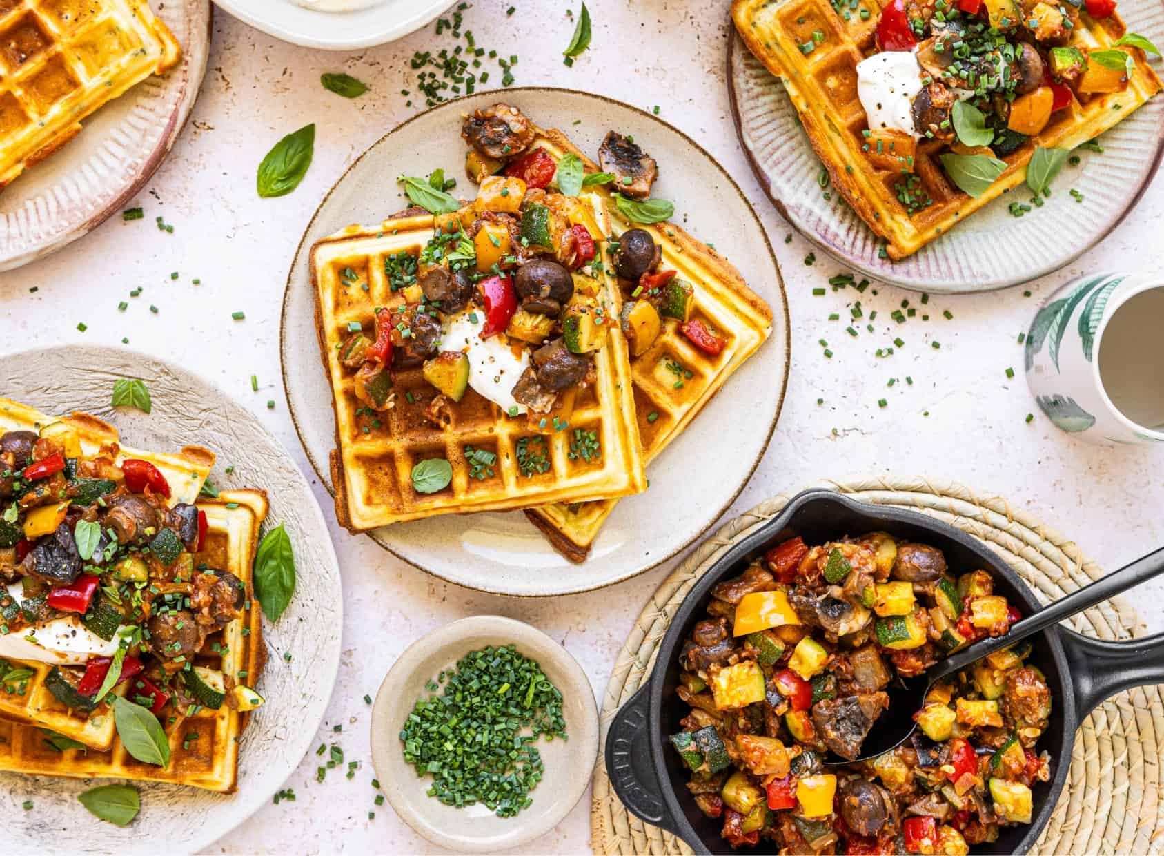 Cheese Waffles with Mushroom Ratatouille
