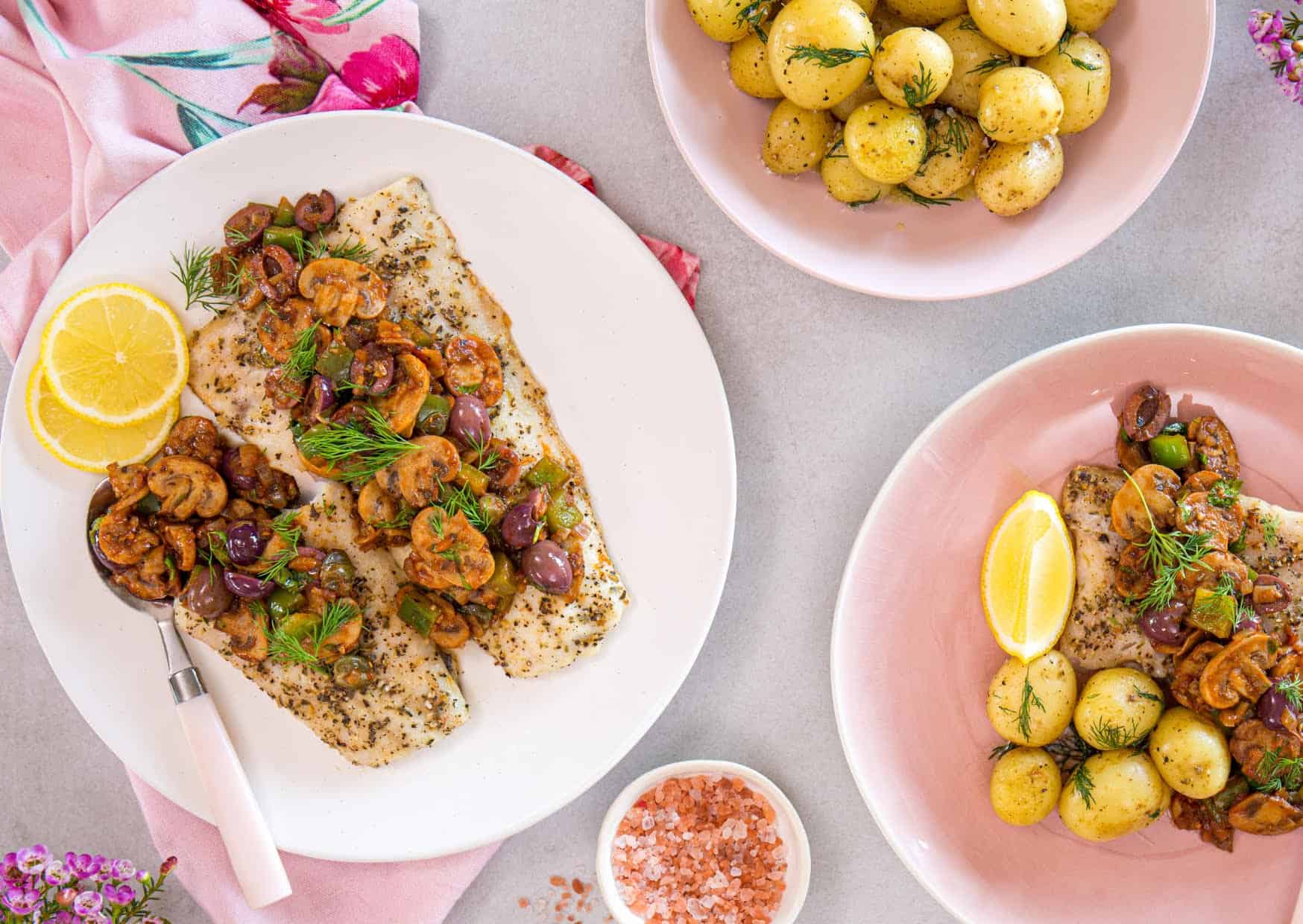 Baked fish with mushrooms