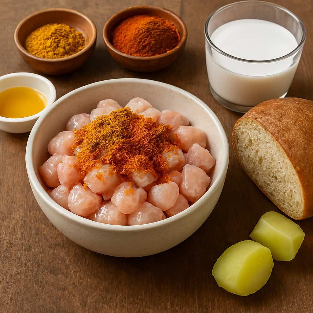 Ingredients for Pulled Chicken Bunny Chow Served in Fresh Pot Bread