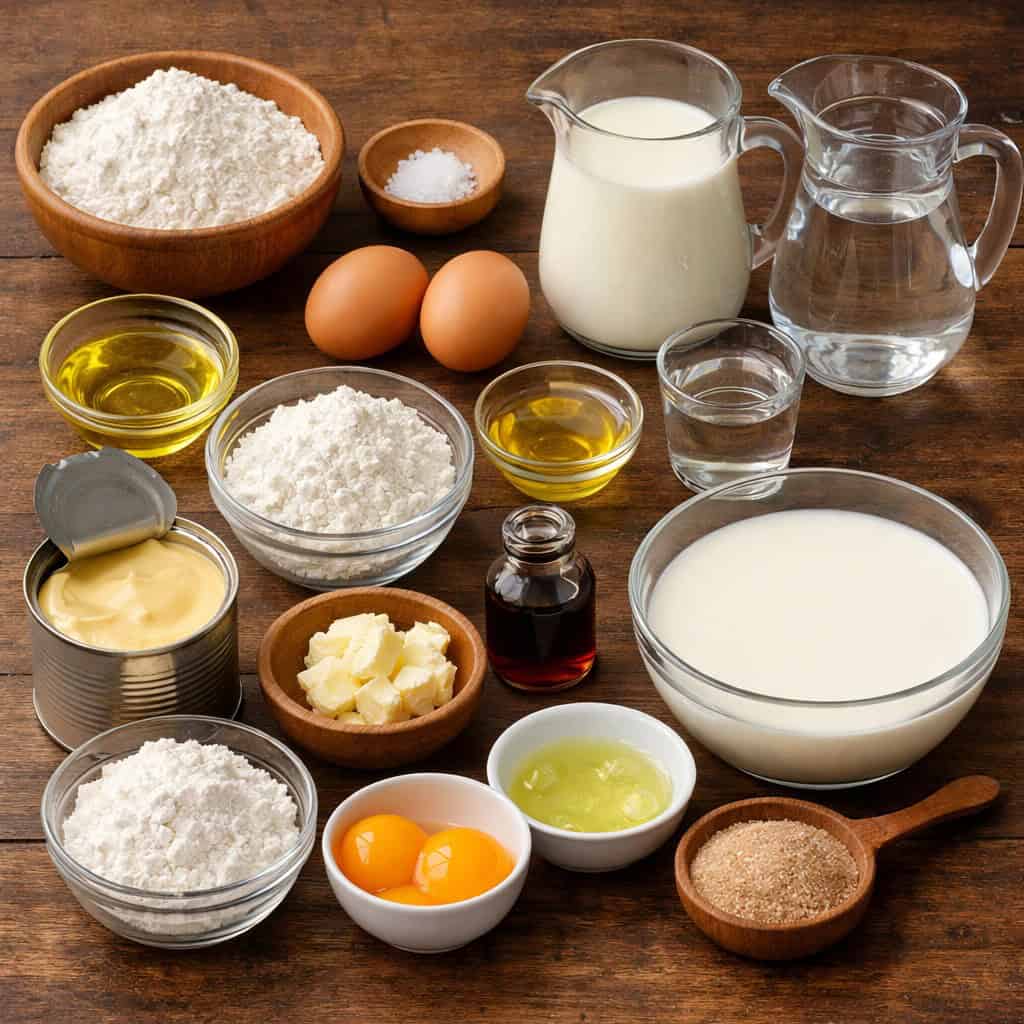 Ingredients for Sweet Pancakes with a Creamy Milk Tart Filling