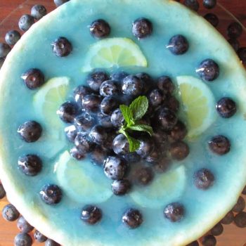 Lemon, Gin & Blueberry Cheesecake with Blue Tonic Glaze