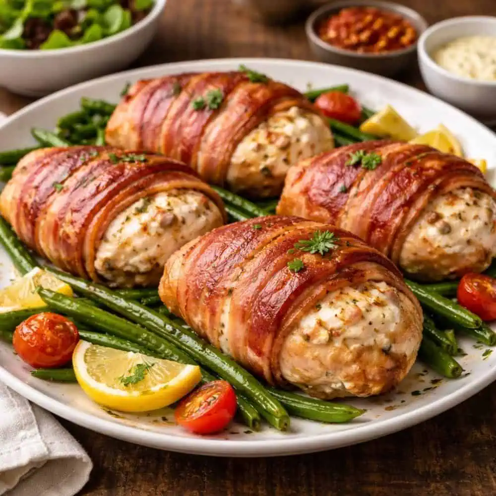 Cream Cheese Stuffed Chicken Wrapped in Crispy Bacon