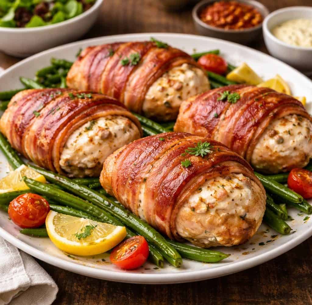 Cream Cheese Stuffed Chicken Wrapped in Crispy Bacon