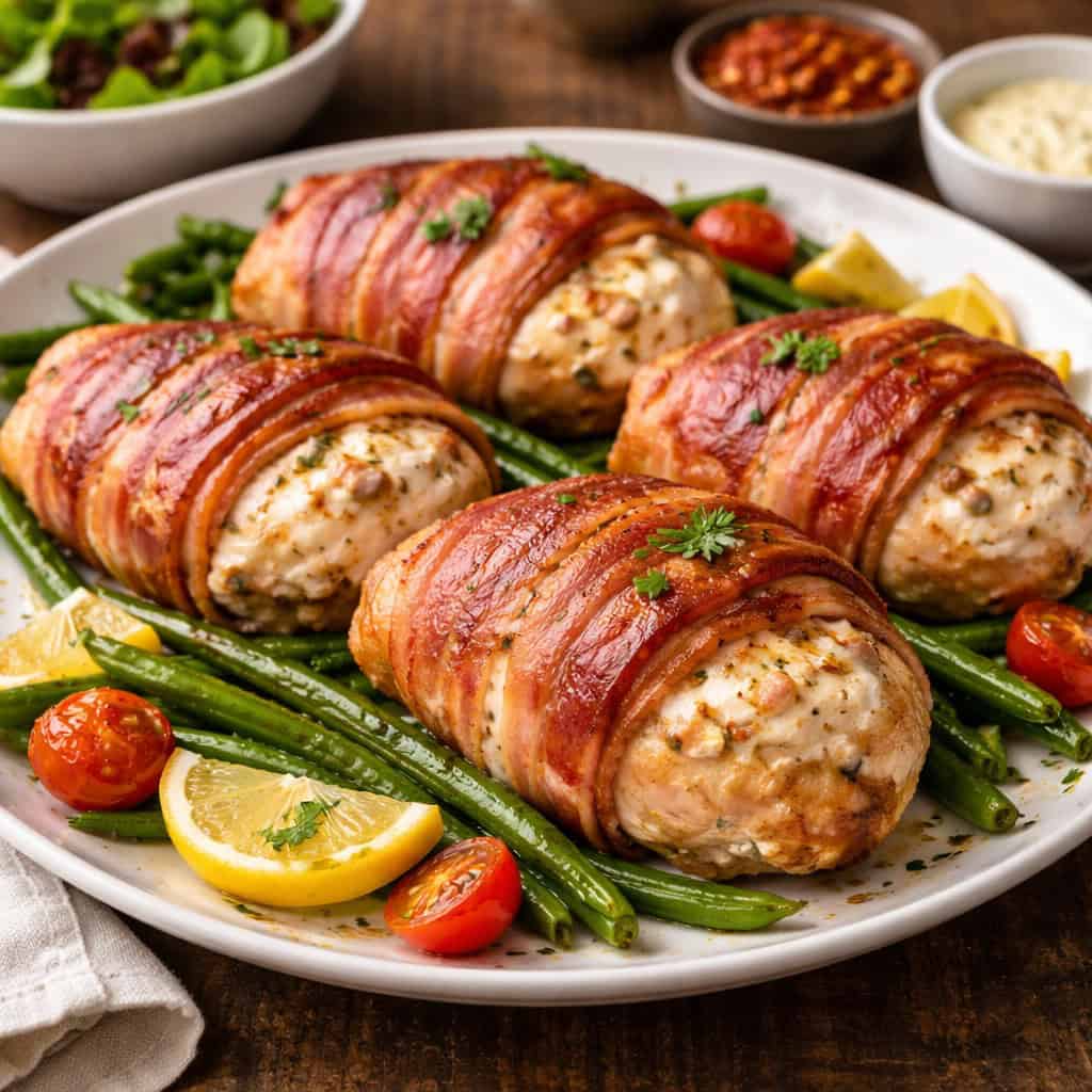 Cream Cheese Stuffed Chicken Wrapped in Crispy Bacon