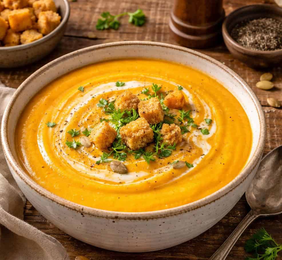 Creamy Butternut Soup with Chicken Stock & Warm Curry Spice