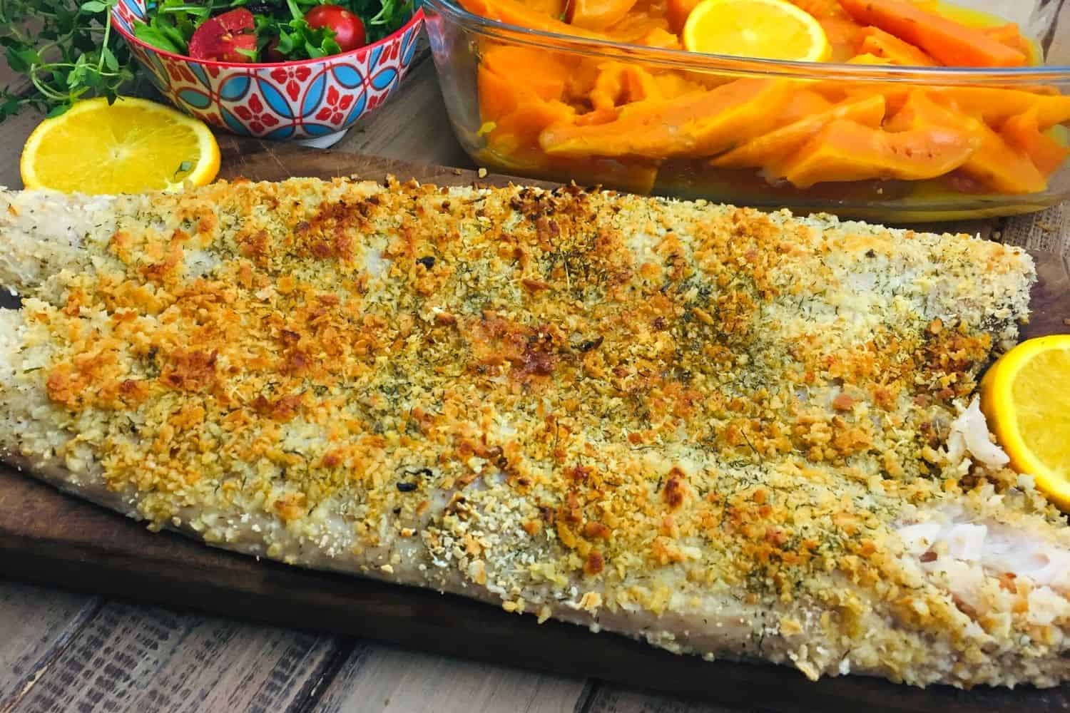 Parmesan Crusted Snoek with Sweet Potato Orange Sauce